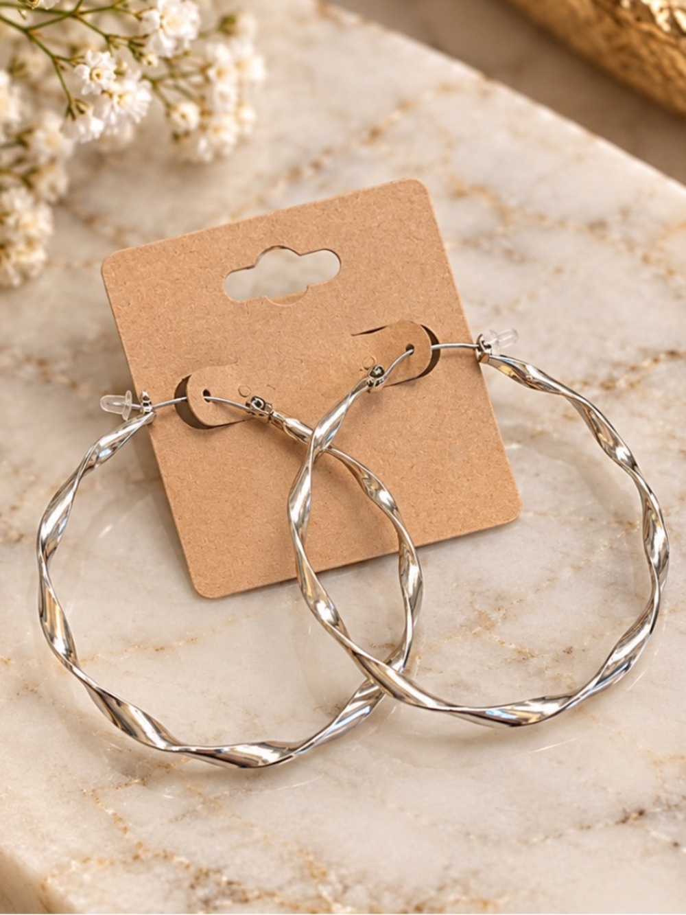 Silver Twisted Hoop Earrings